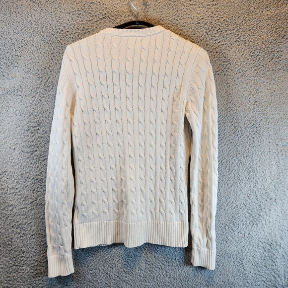 Tommy Hilfiger Sweater Womens Large White Cotton Cable Knit Round Neck Pullover - Picture 2 of 8